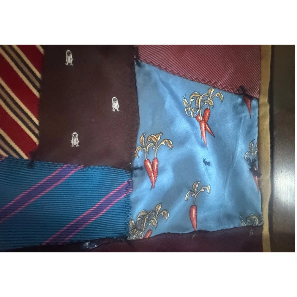 Vintage Handmade Silk Necktie Patchwork Quilt Gucci Designer Labels 63x54